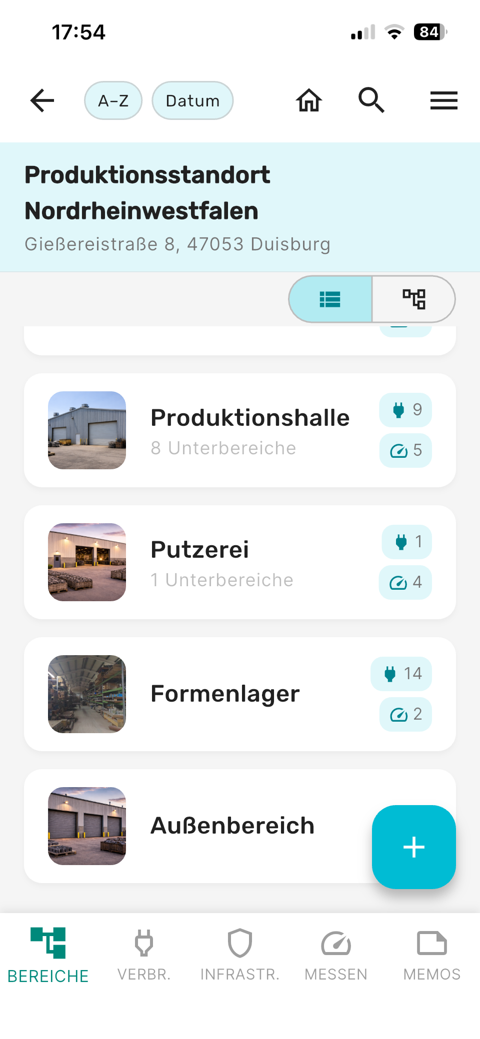 Bereiche-Liste mit Drill-down und Badges
