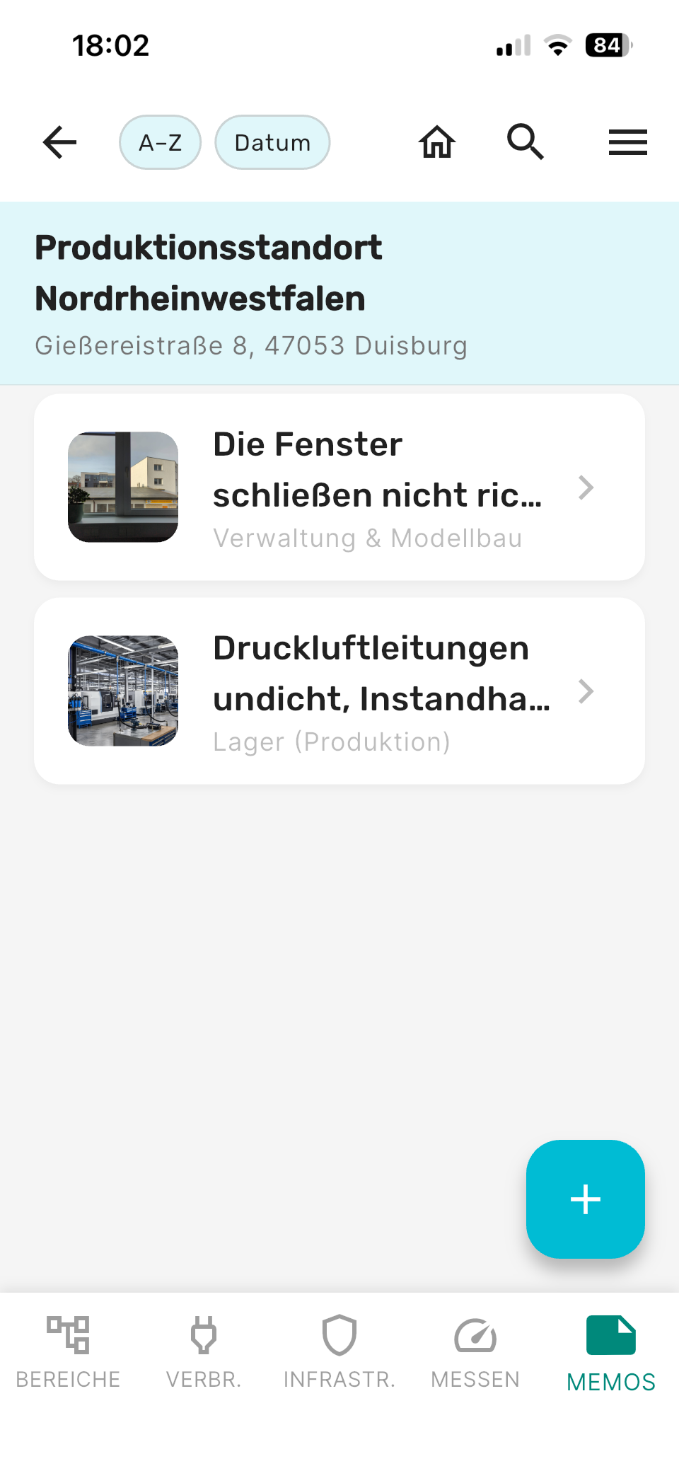 Memos-Liste mit baulichen Mängeln und Bedienhinweisen