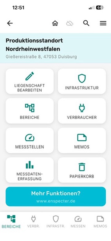 Schnelleinstieg-Screen mit Offline-Indikator (Wolke mit Strich)